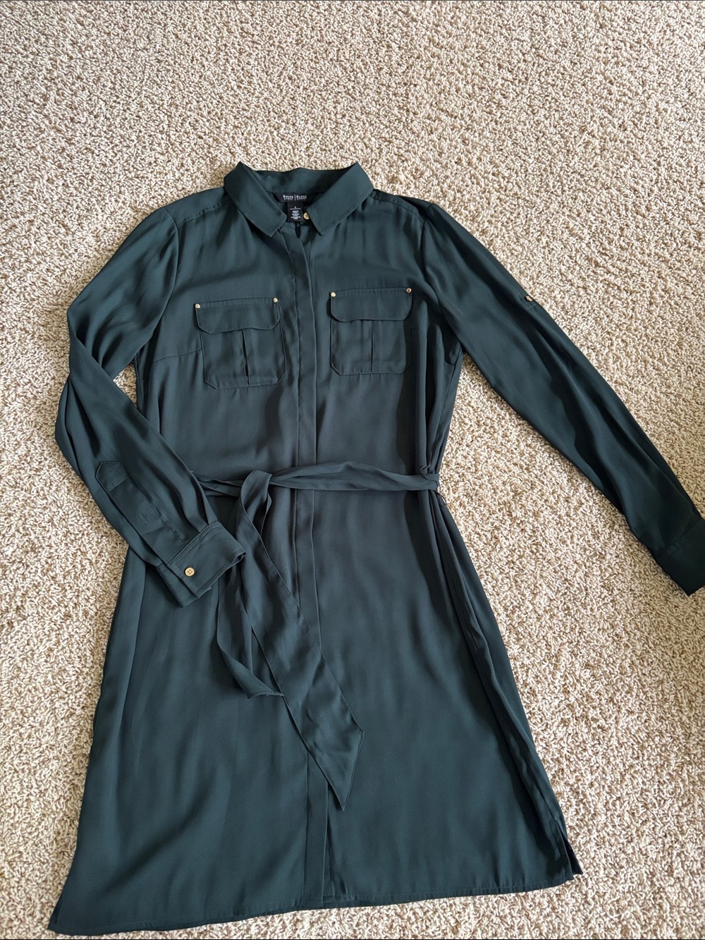 White House Black Market Deep Green Long Sleeve Shirt Dress
